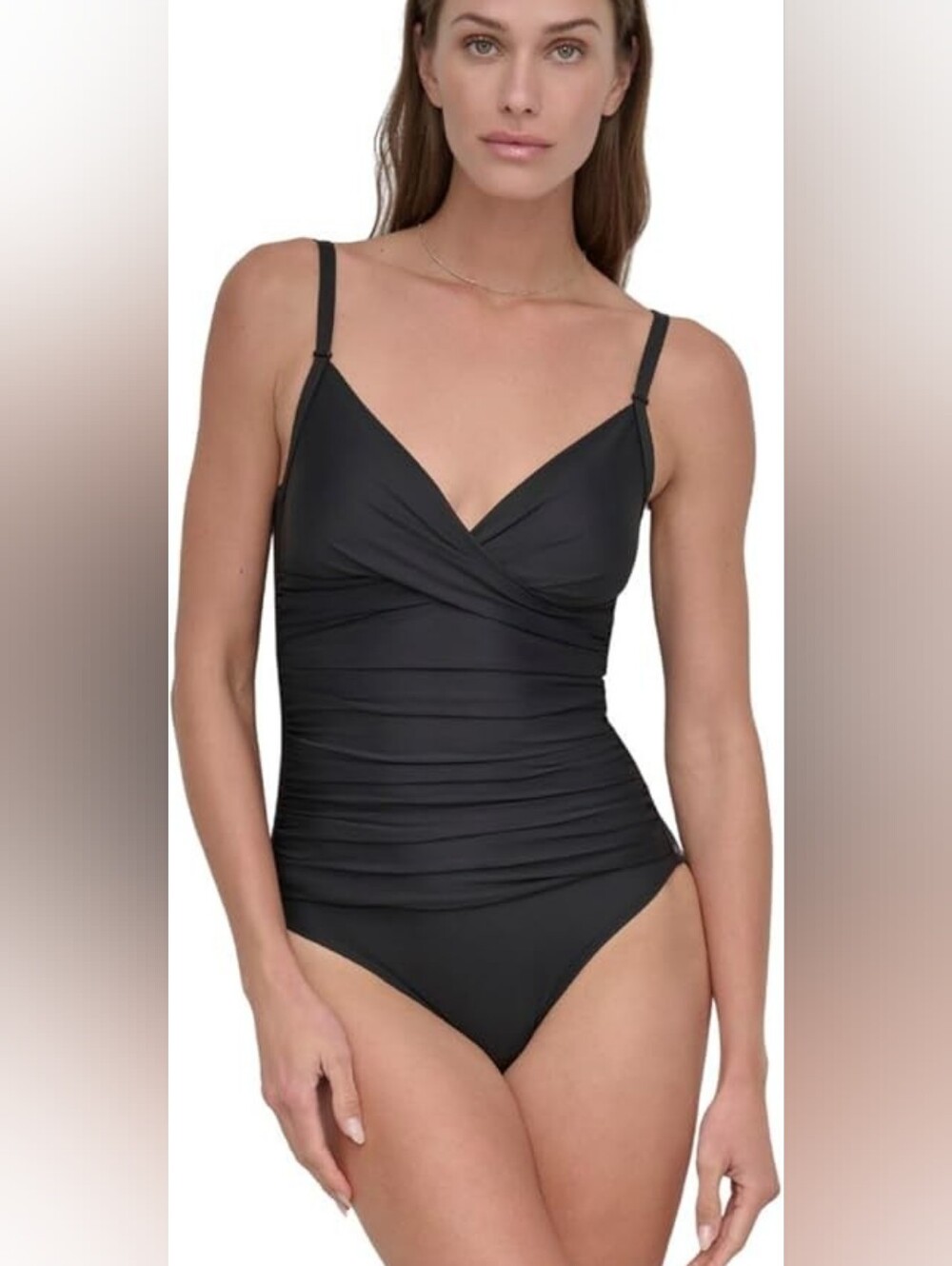NWT | DKNY Surplice Ruched Spaghetti Strap One Piece Swimsuit | XS